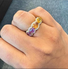 Natürlicher 6,09cts multi-Saphir & 0,75cts Diamant Ring in 14k Gold