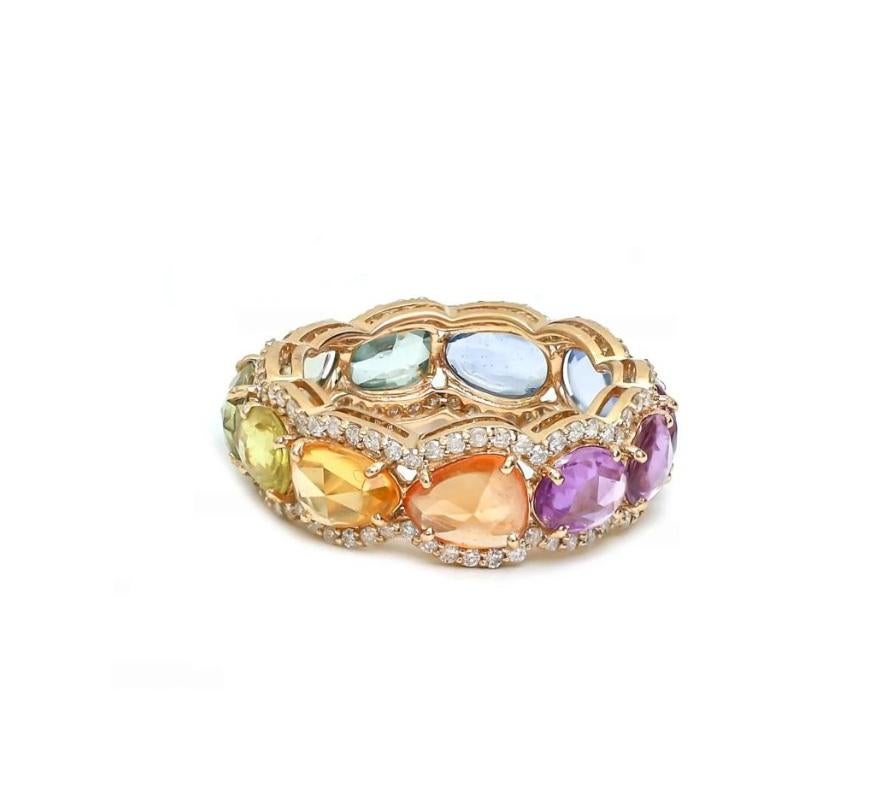 Taille Asscher Bague en or 14k saphir multicolore naturel taillé en rose en vente