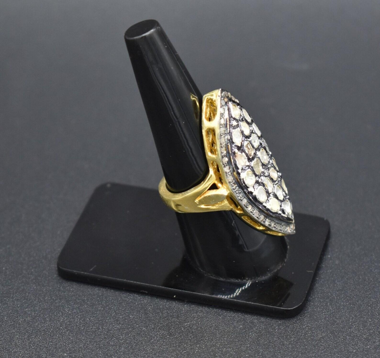 Natural Rose Cut Polki Diamond sterling Silver Handmade Vintage Ring. For Sale 4