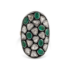 Natural Rose Cut Polki Diamond Emerald sterling Silber Handmade Vintage Ring.