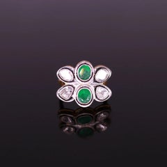 Natural Rose Cut Polki Diamond Emerald sterling Silber Handmade Vintage Ring.