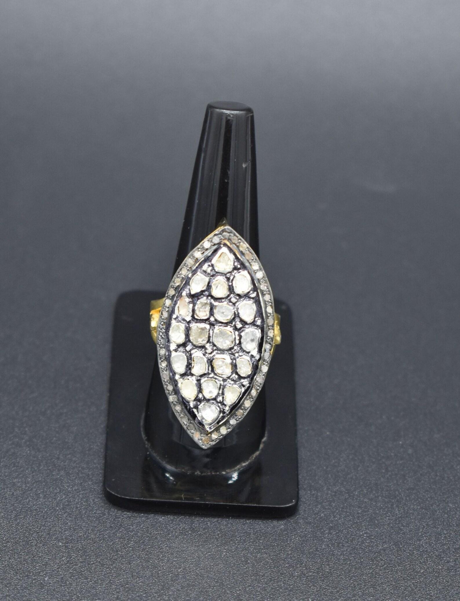 Natural Rose Cut Polki Diamond sterling Silver Handmade Vintage Ring. For Sale 1