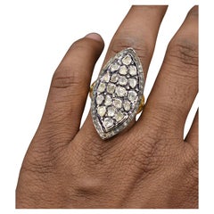 Anello vintage fatto a mano in argento sterling con diamante naturale taglio rosa Polki.