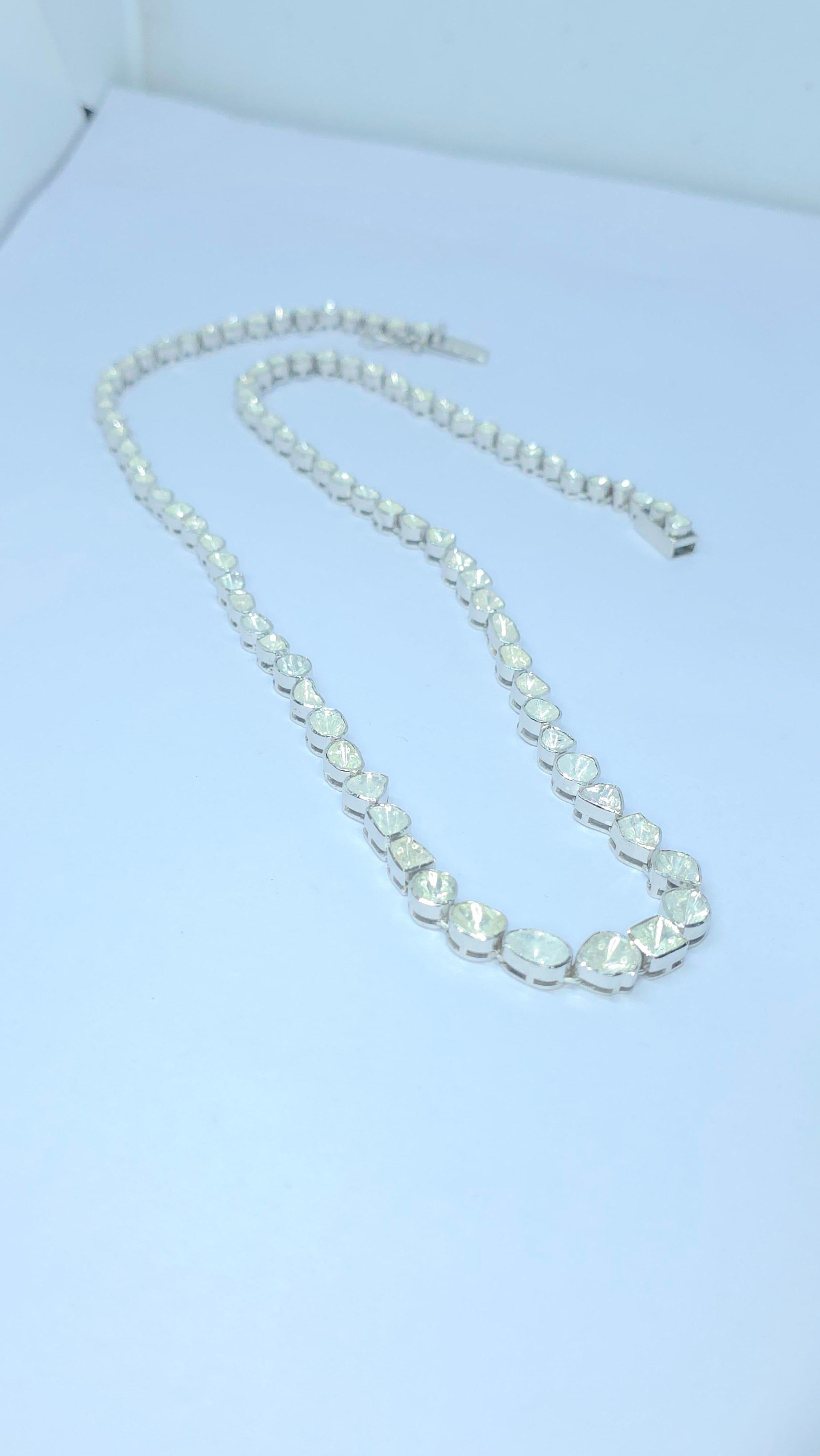 Collana vittoriana fatta a mano con diamante Nature Rose Cut Polki in argento 925 in vendita 4