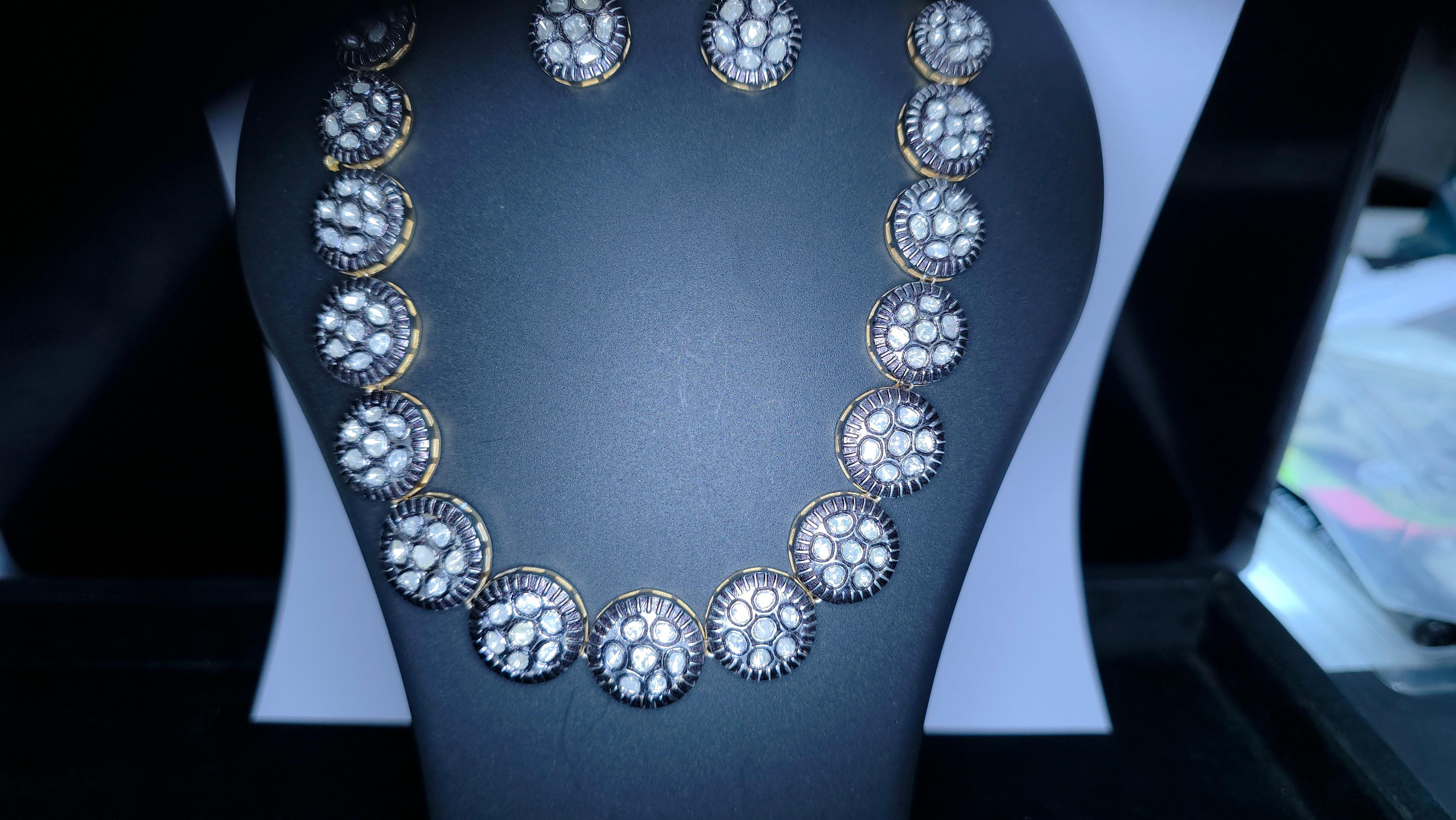 Collana vittoriana fatta a mano con diamante Nature Rose Cut Polki in argento 925 in vendita 5