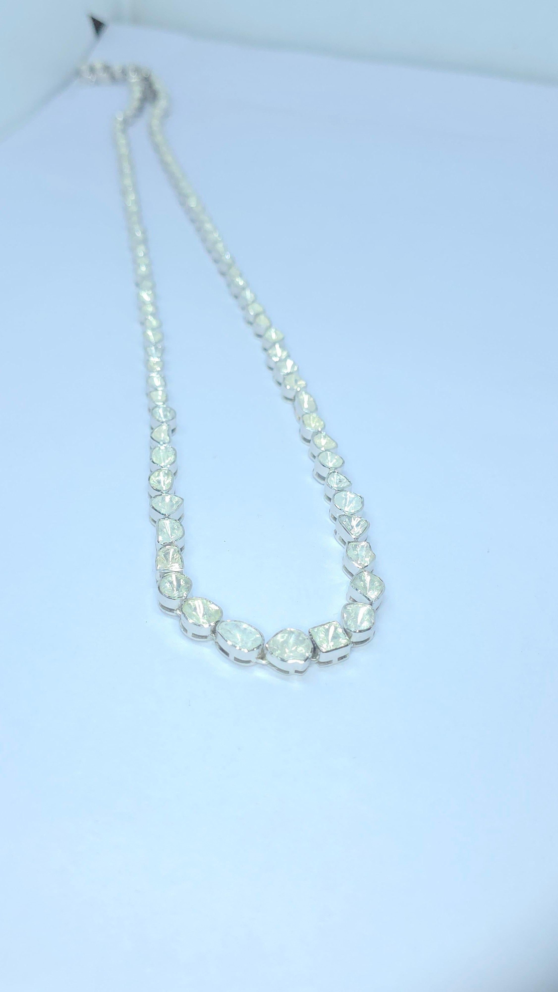 Collana vittoriana fatta a mano con diamante Nature Rose Cut Polki in argento 925 in vendita 6