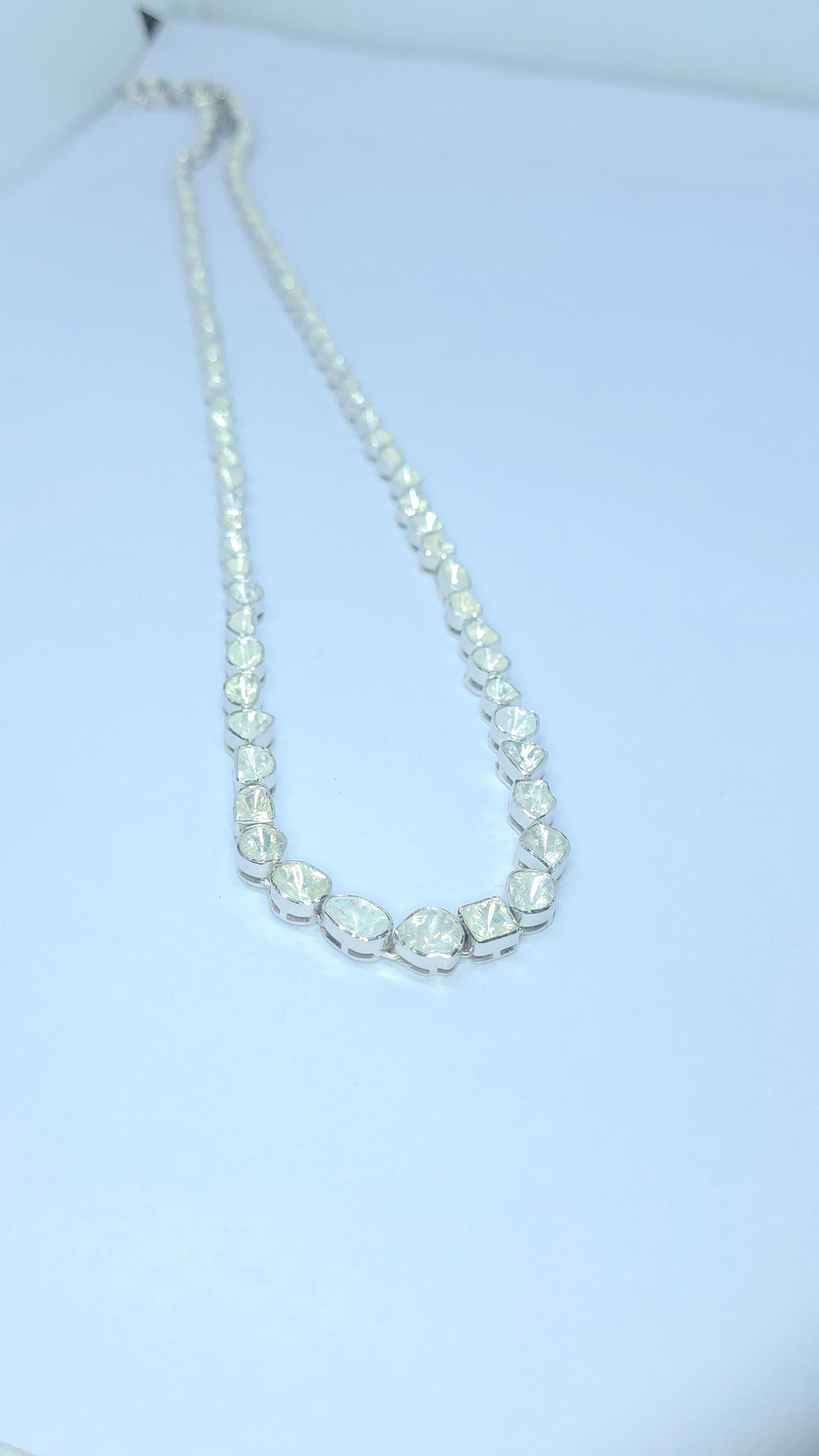 Collana vittoriana fatta a mano con diamante Nature Rose Cut Polki in argento 925 in vendita 7
