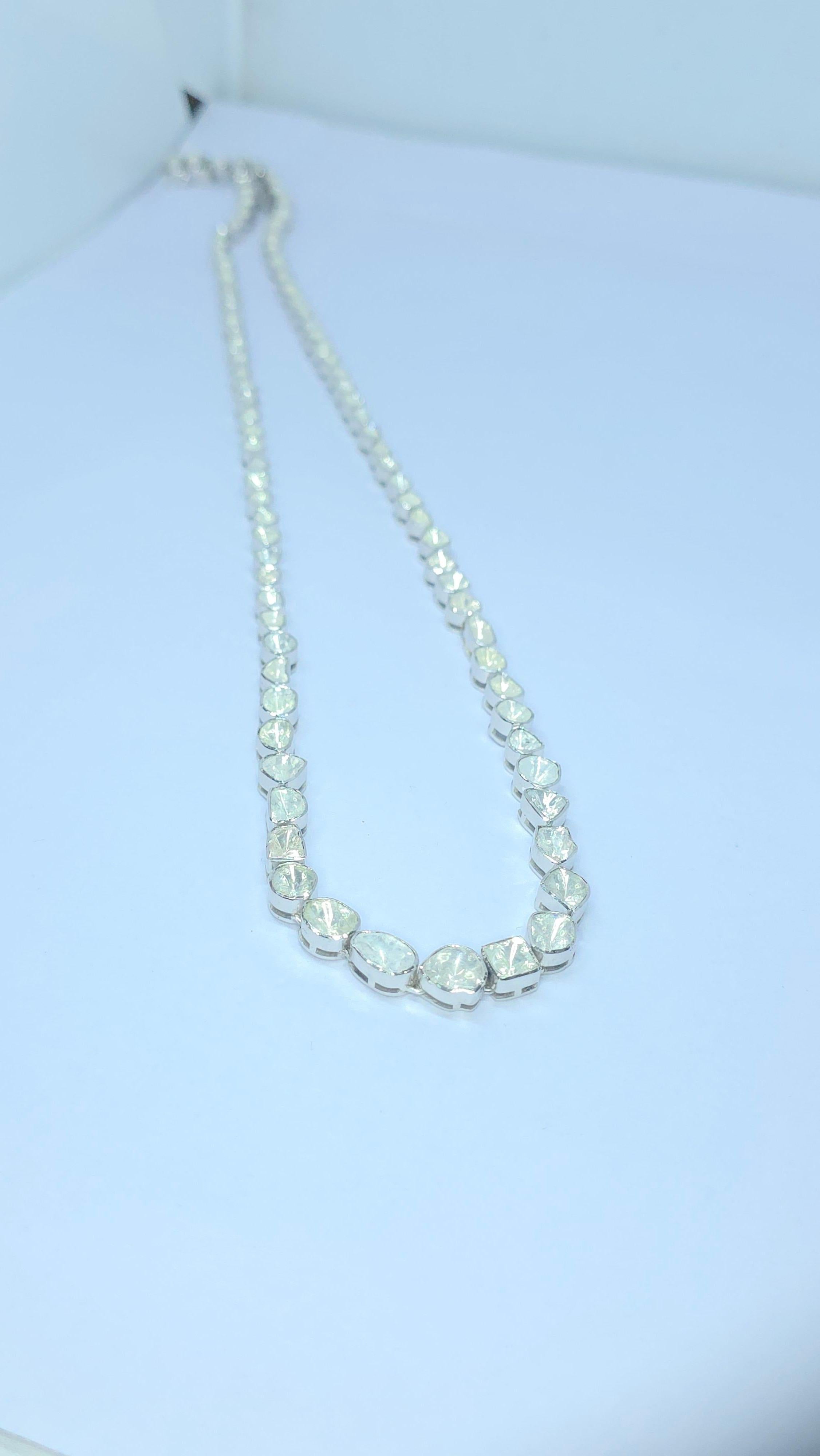 Collana vittoriana fatta a mano con diamante Nature Rose Cut Polki in argento 925 in vendita 8