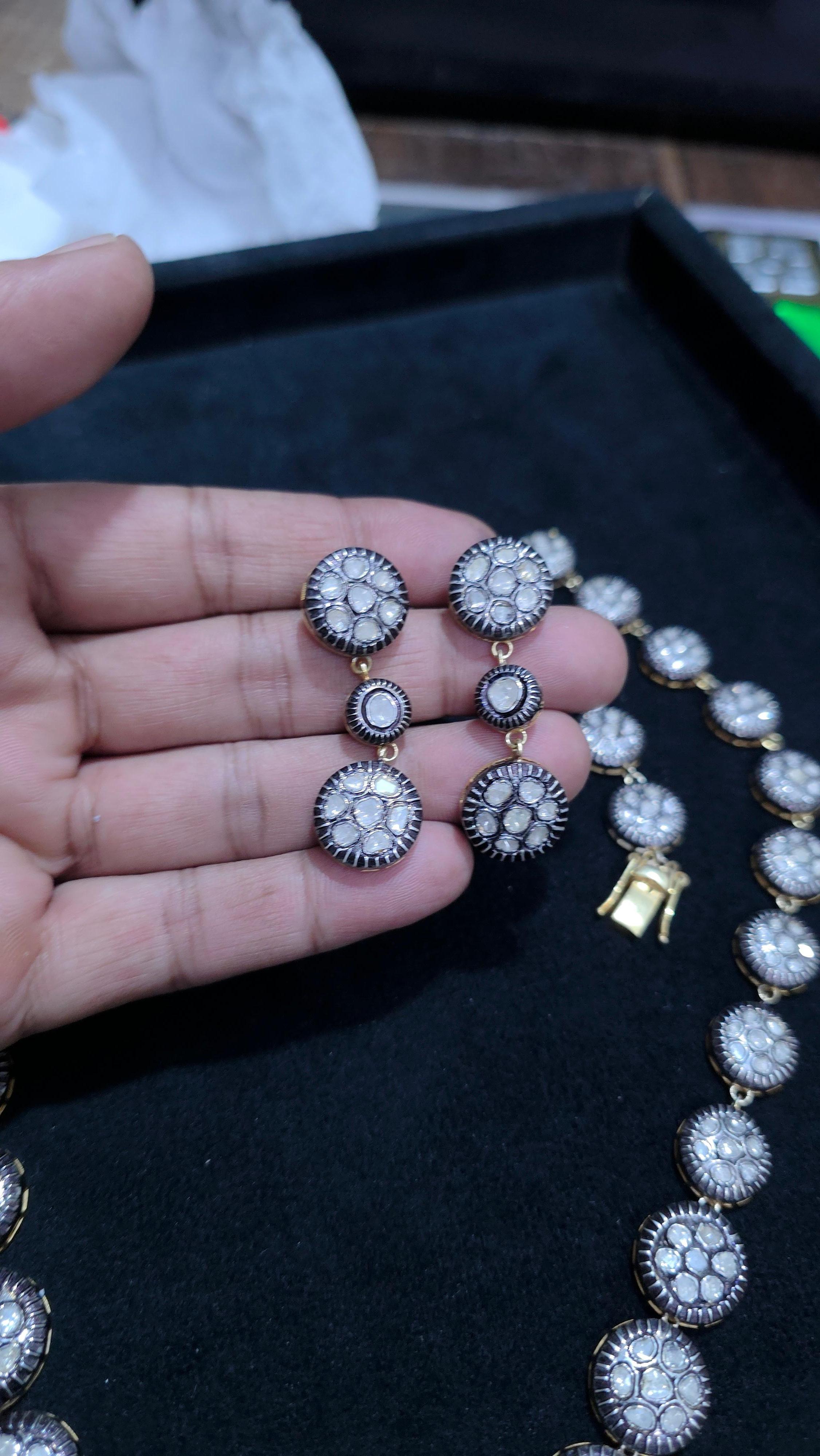 Collana vittoriana fatta a mano con diamante Nature Rose Cut Polki in argento 925 in vendita 12