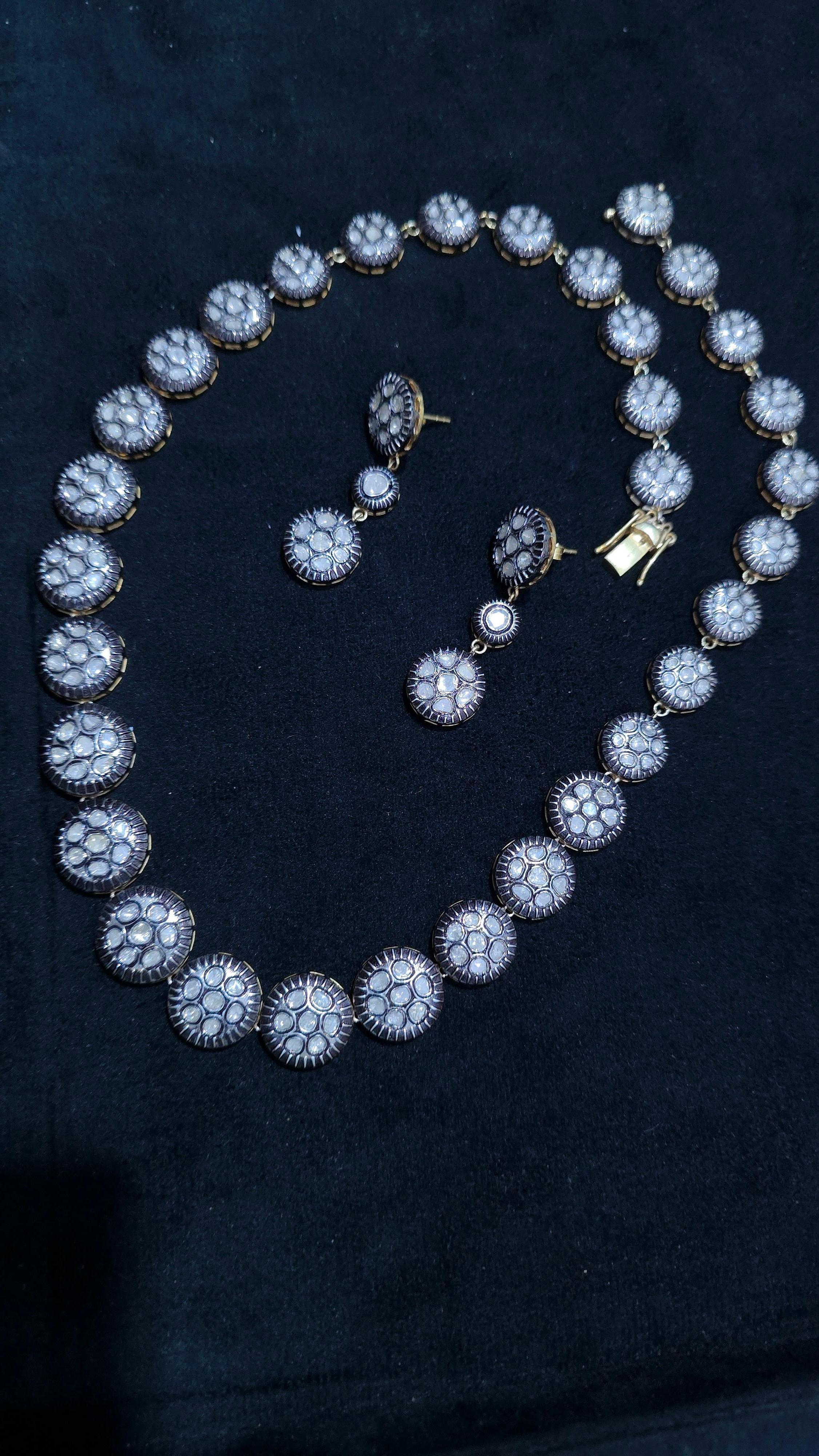 Collana vittoriana fatta a mano con diamante Nature Rose Cut Polki in argento 925 in vendita 14