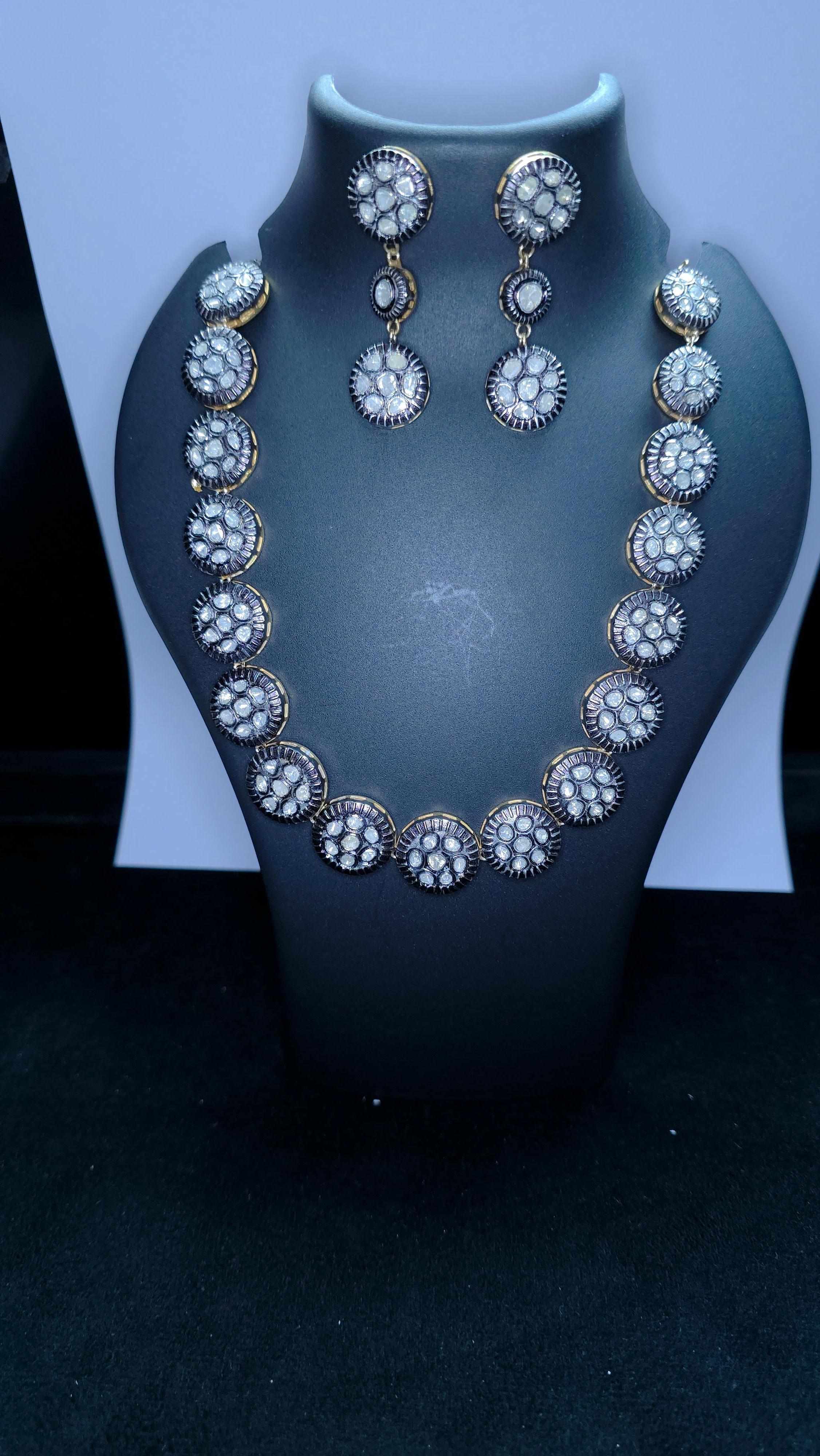 Collana vittoriana fatta a mano con diamante Nature Rose Cut Polki in argento 925 in vendita 15
