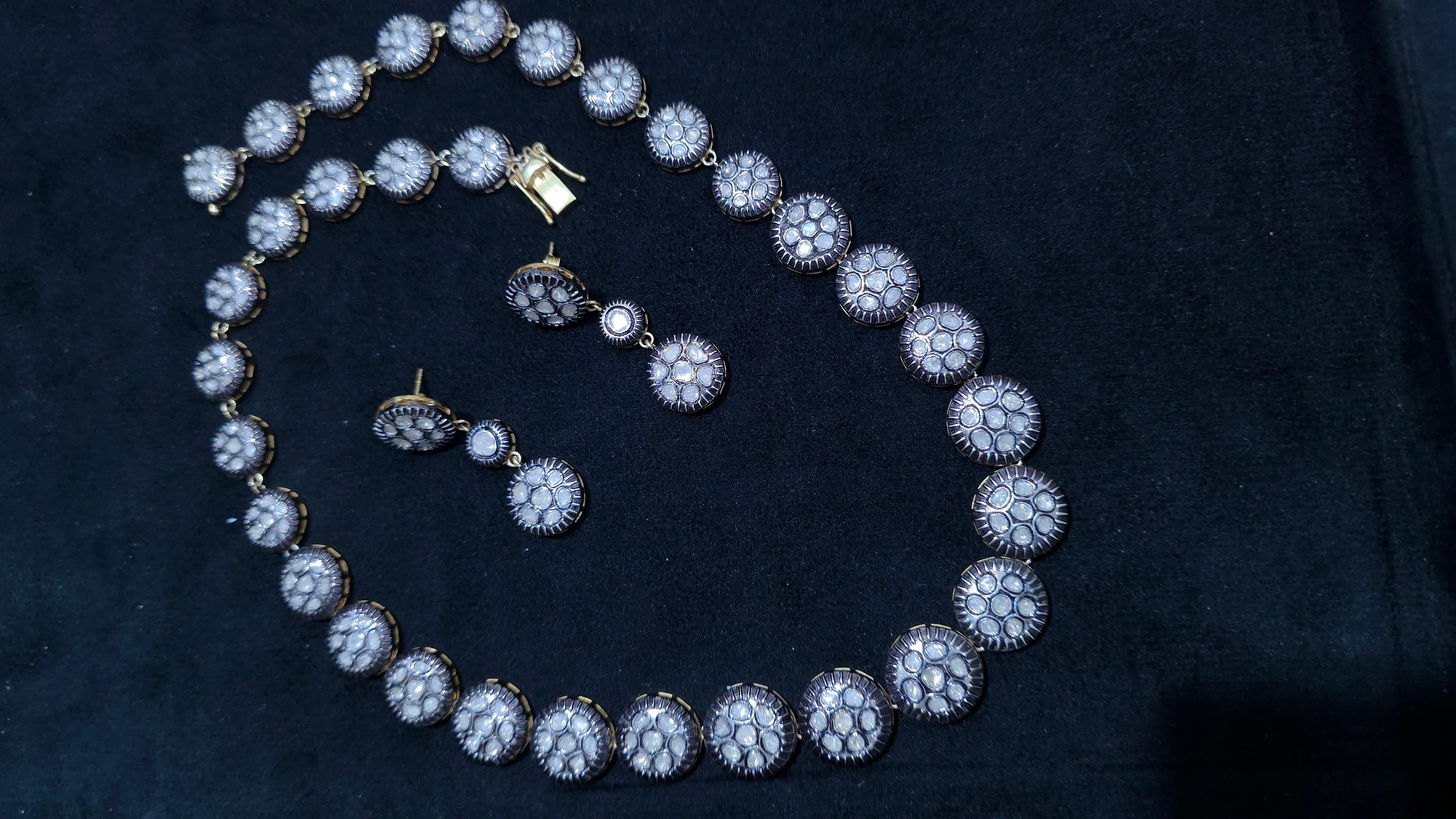 Collana vittoriana fatta a mano con diamante Nature Rose Cut Polki in argento 925 in vendita 25