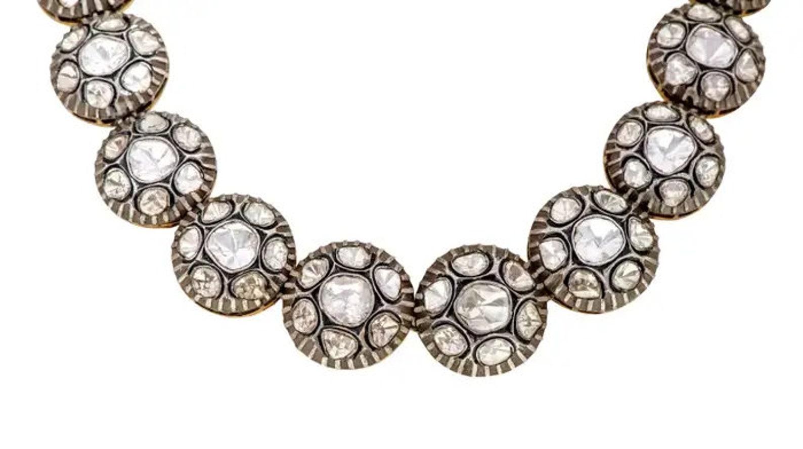 Collana vittoriana fatta a mano con diamante Nature Rose Cut Polki in argento 925 In condizioni Nuovo in vendita a Chicago, IL