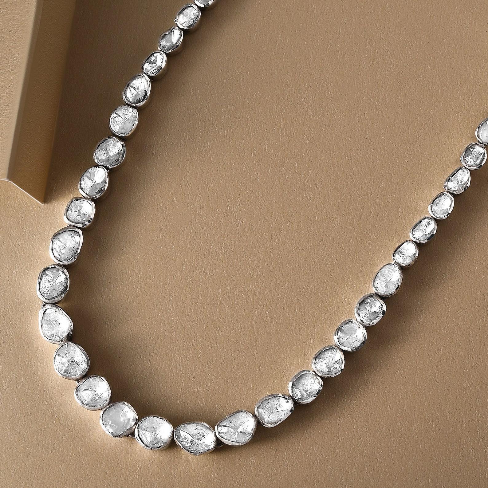 Natural Rose Cut Polki Diamond Handmade Victorian Necklace 925 Sterling Silver 1