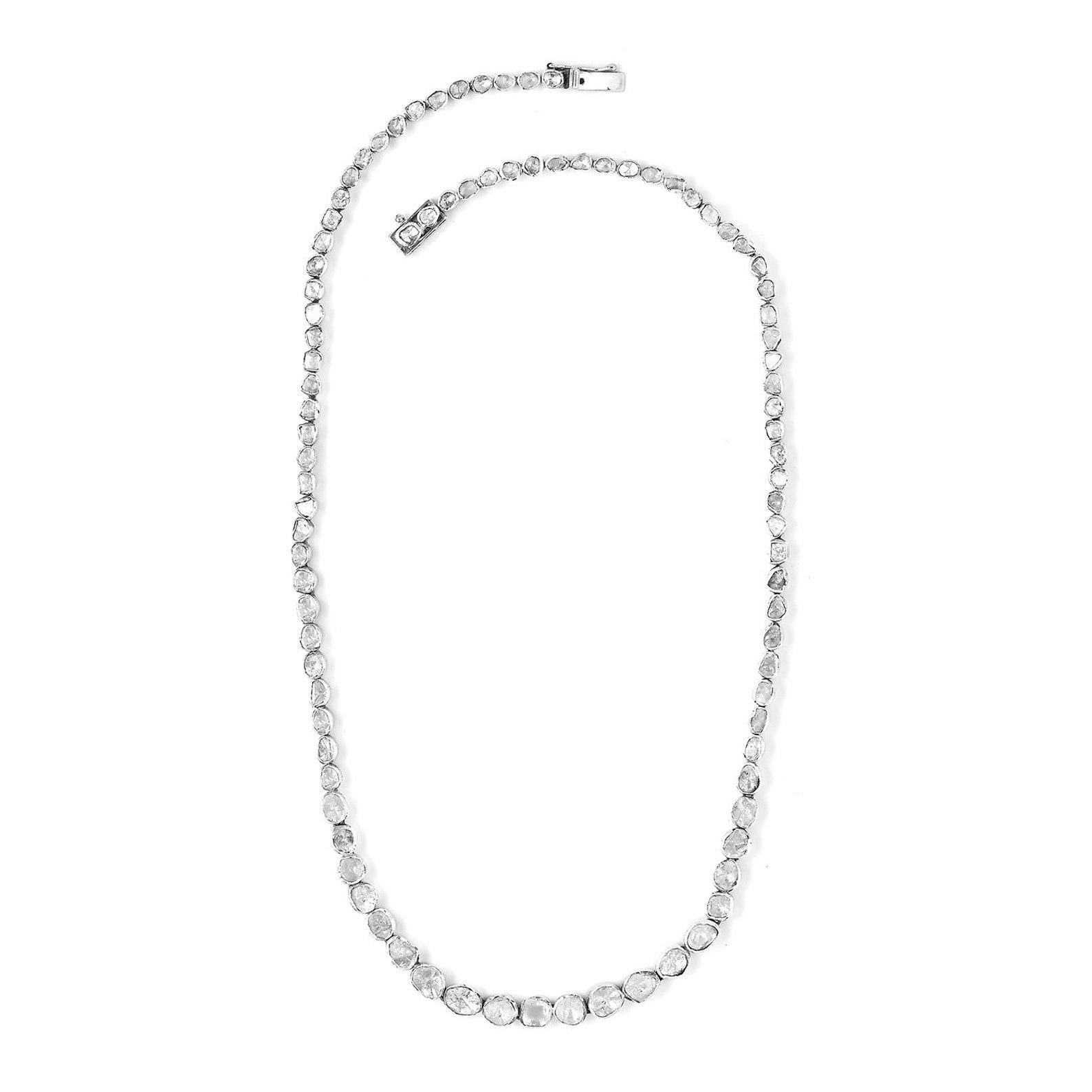 Natural Rose Cut Polki Diamond Handmade Victorian Necklace 925 Sterling Silver 2