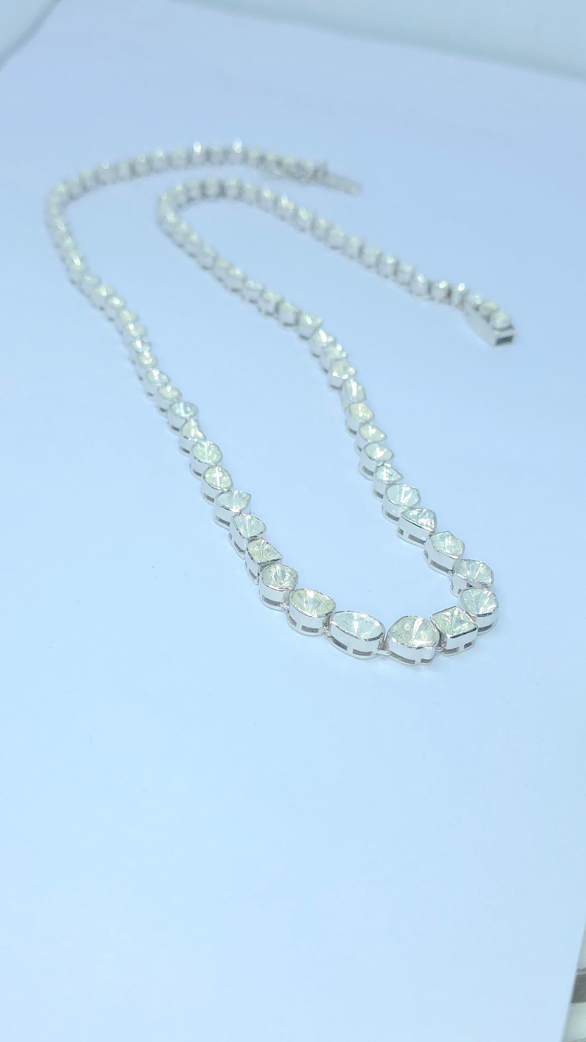 Collana vittoriana fatta a mano con diamante Nature Rose Cut Polki in argento 925 in vendita 2