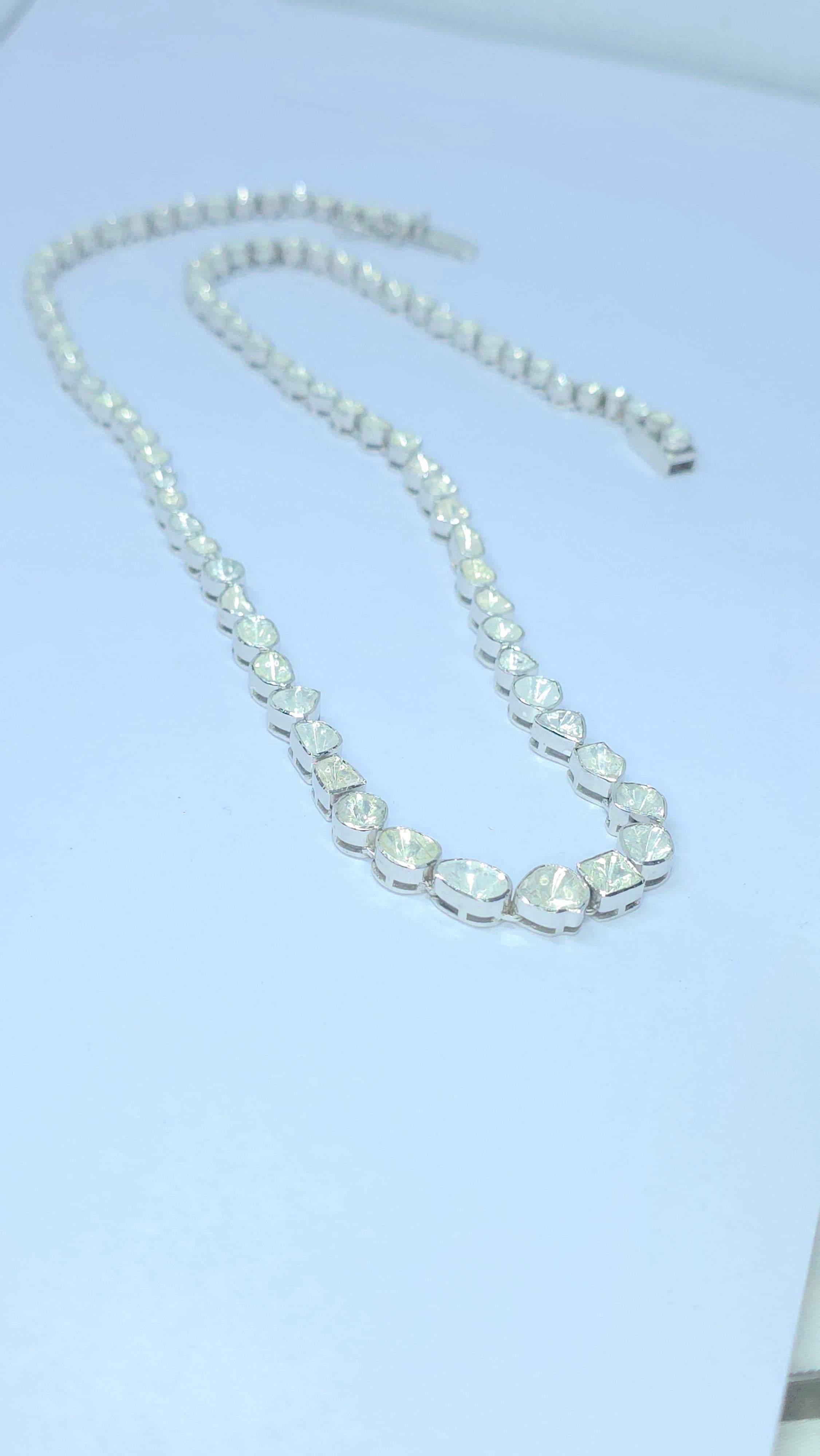 Collana vittoriana fatta a mano con diamante Nature Rose Cut Polki in argento 925 in vendita 3