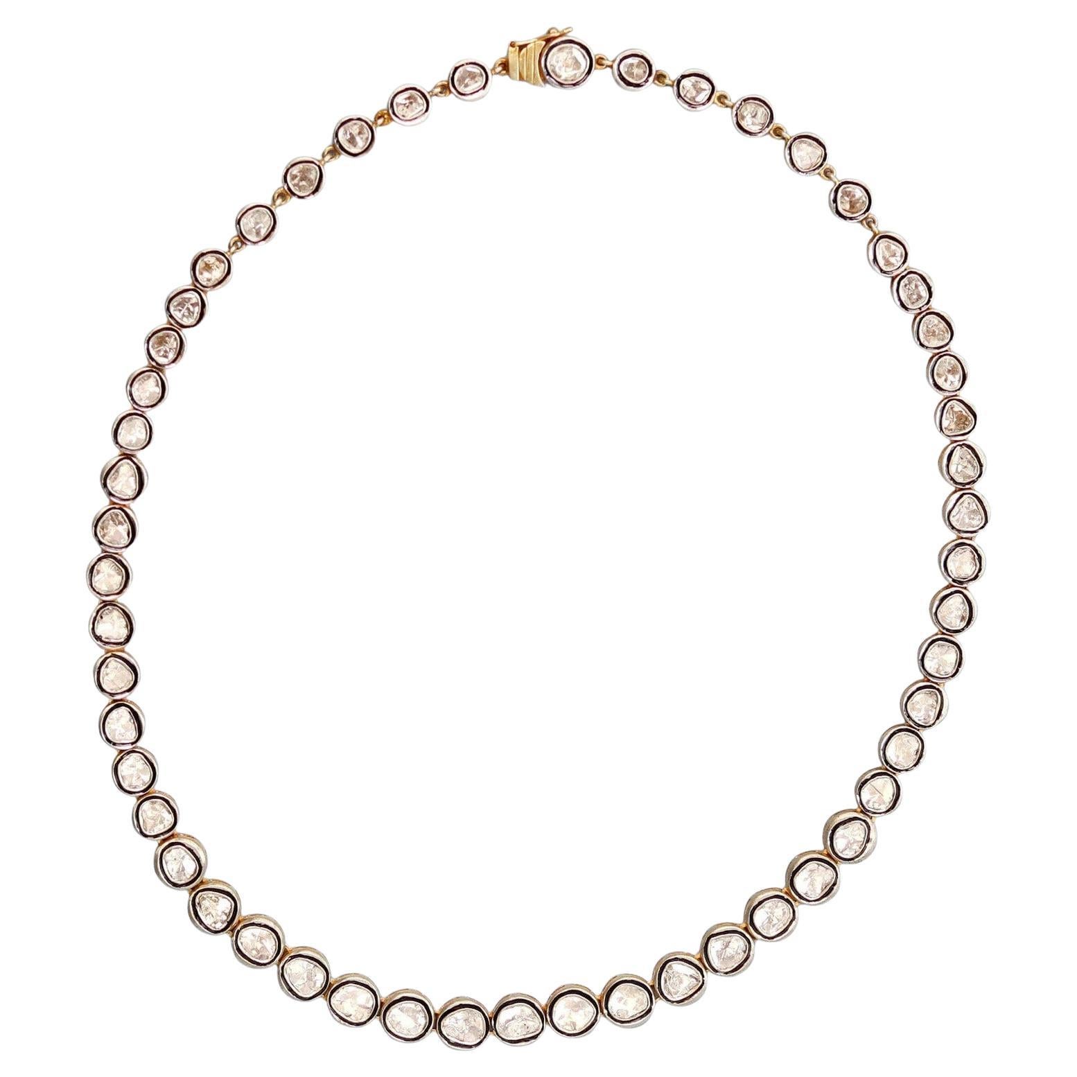 Natural Rose Cut Polki Diamond Handmade Victorian Necklace 925 Sterling Silver