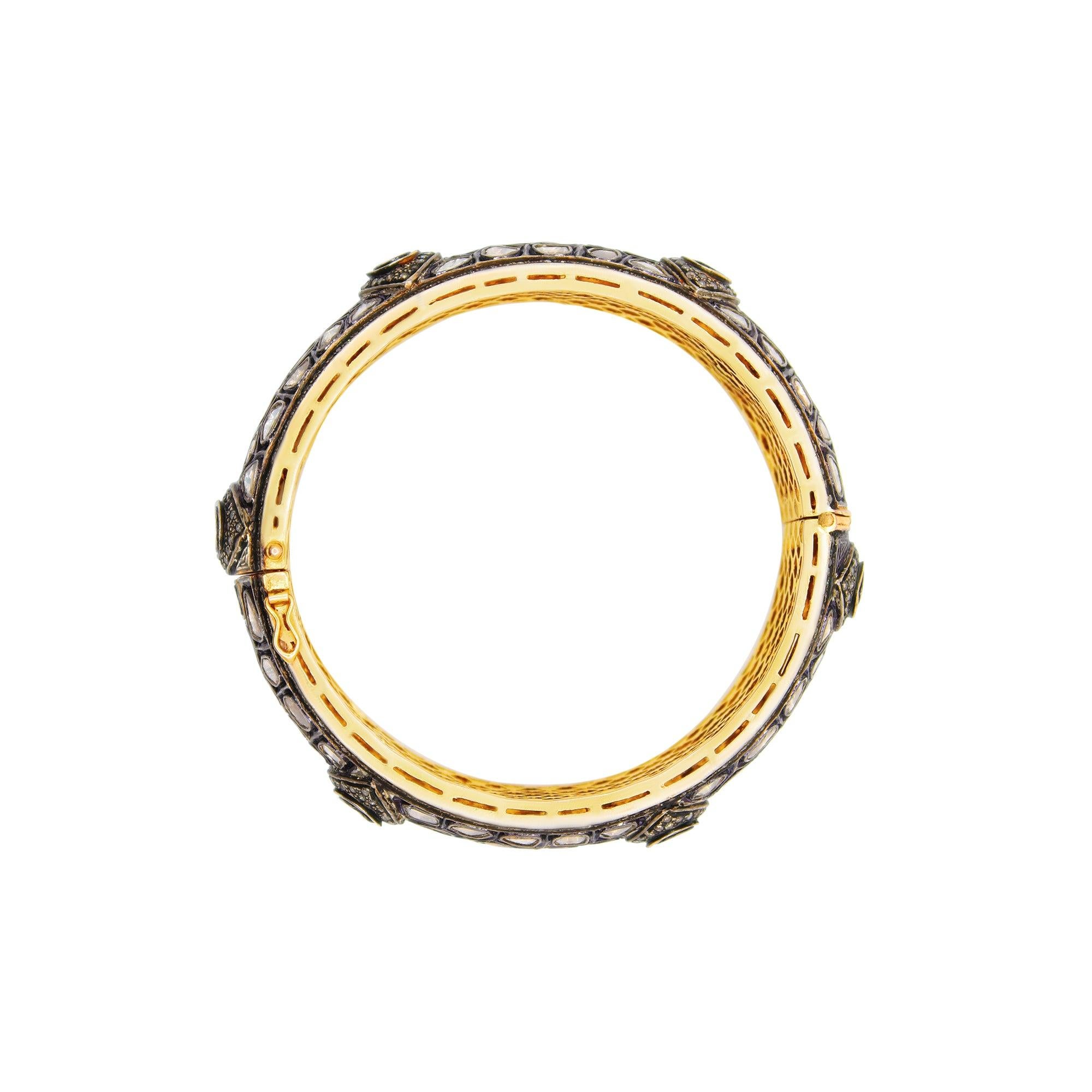 Natural Rose Cut Polki Diamond Handmade Vintage Bracelet 925 Sterling Silver For Sale 4