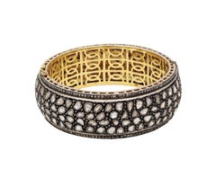 Natural Rose Cut Polki Diamond Handmade Vintage Bracelet 925 Sterling Silver