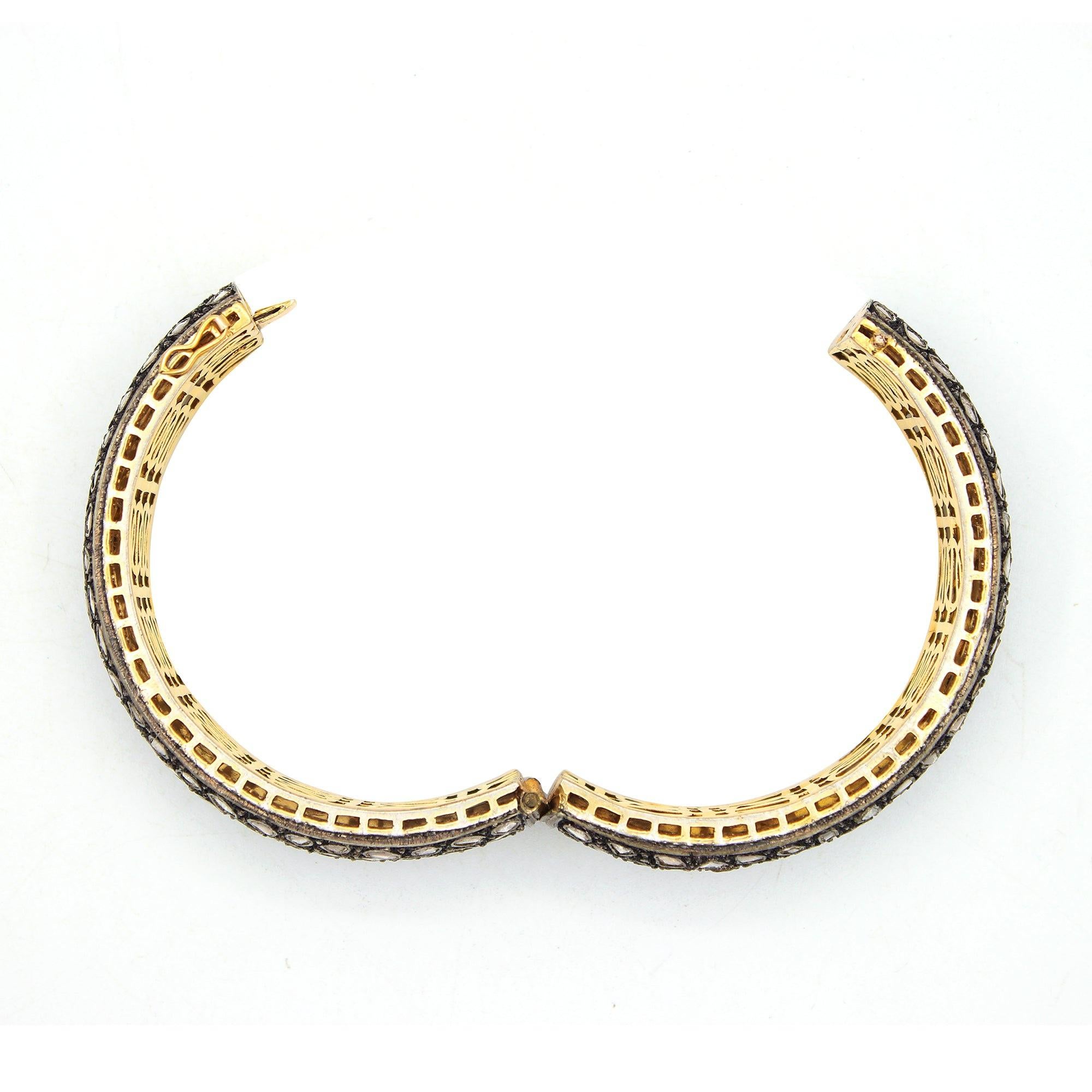 Natural Rose Cut Polki Diamond Handmade Vintage Bracelet 925 Sterling Silver In New Condition For Sale In Chicago, IL