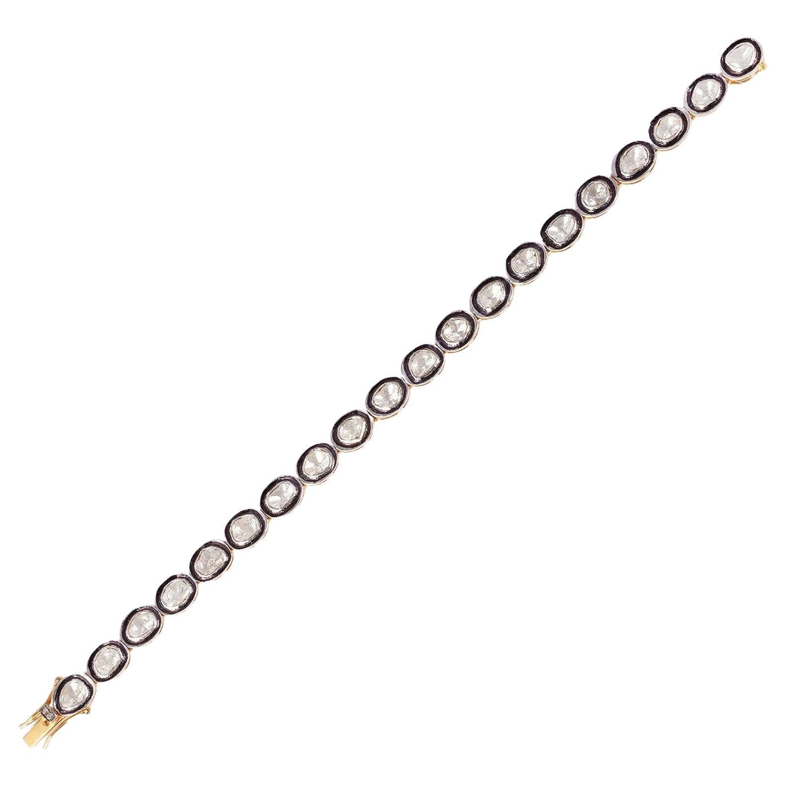Handgefertigtes Vintage-Armband 925 aus Sterlingsilber mit natürlichem Polki-Diamant im Rosenschliff