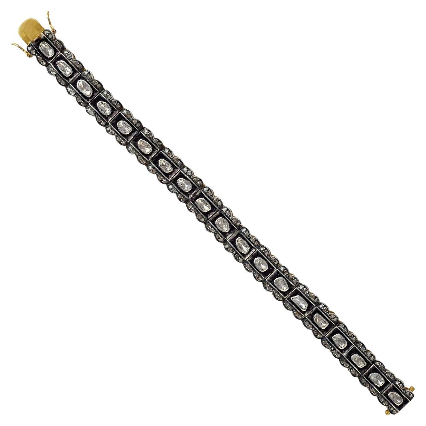 Handgefertigtes Vintage-Armband 925 aus Sterlingsilber mit natürlichem Polki-Diamant im Rosenschliff