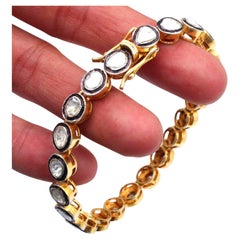 Natural Rose Cut Polki Diamond Handmade Vintage Bracelet 925 Sterling Silver
