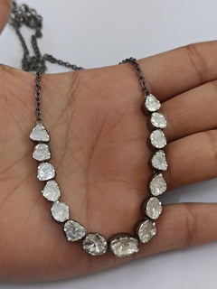 Natural Rose Cut Polki Diamond Handmade Vintage Necklace 925 Sterling Silver
