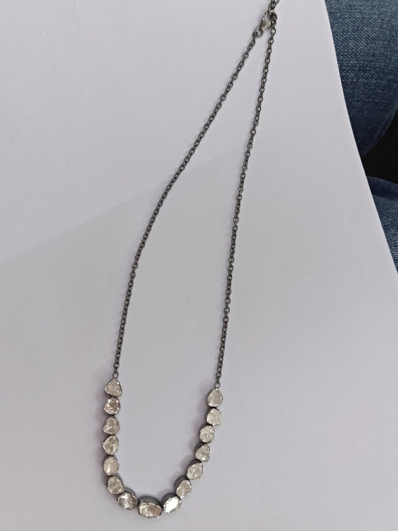 Natural Rose Cut Polki Diamond Handmade Vintage Necklace 925 Sterling Silver In New Condition For Sale In Chicago, IL