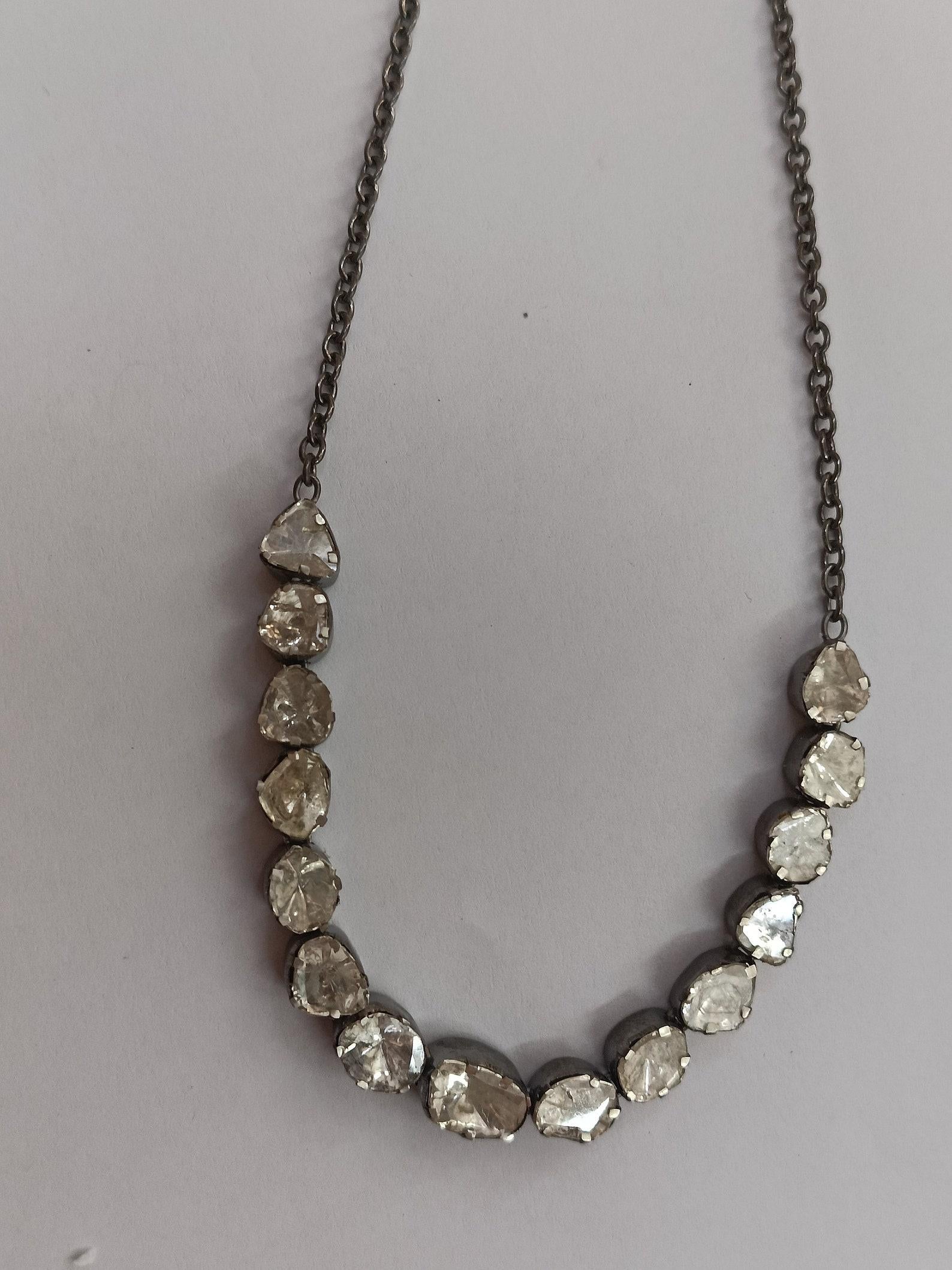 Women's or Men's Natural Rose Cut Polki Diamond Handmade Vintage Necklace 925 Sterling Silver For Sale