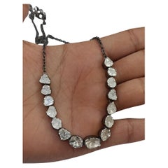 Natural Rose Cut Polki Diamond Handmade Vintage Necklace 925 Sterling Silver