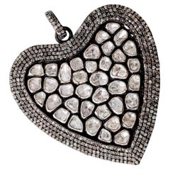 Natural Rose Cut Polki Diamond  heart shape Pendant Handmade Victorian