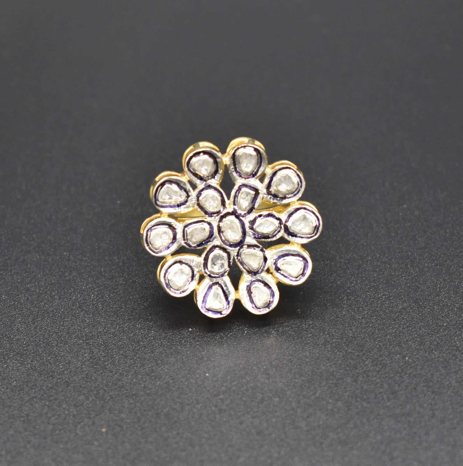 Natural Rose Cut Polki Diamond Ring 925 Sterling Silver Handmade Vintage Ring. 

A P P R O X T I M E

All items are custom made to order. Our approx time is about 6 - 10 business days. This can change during peak season

Note: There May Be Little