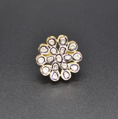 Natural Rose Cut Polki Diamond Ring 925 Sterling Silver Handmade Vintage Ring.