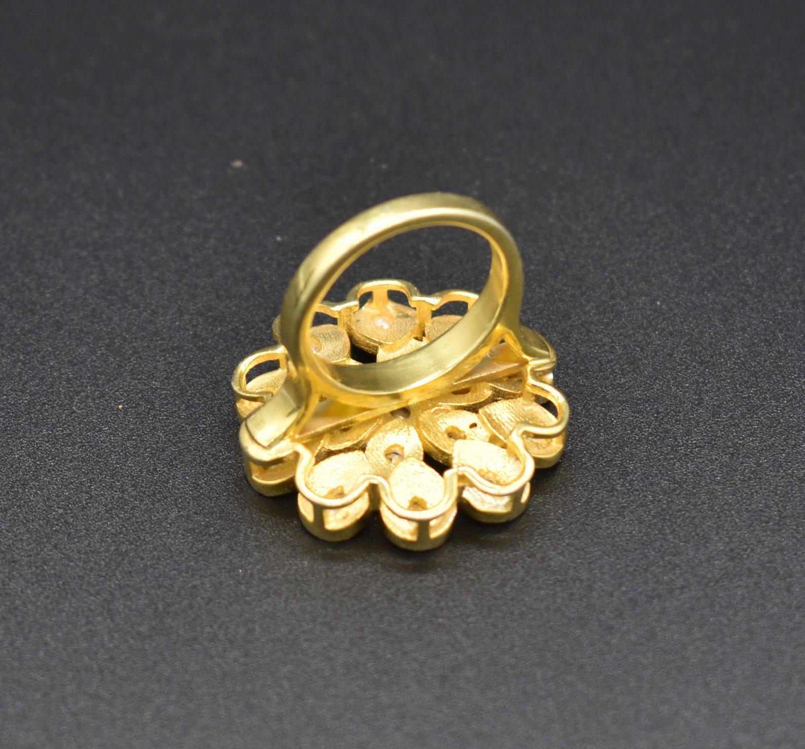 Art Deco Natural Rose Cut Polki Diamond Ring 925 Sterling Silver Handmade Vintage Ring. For Sale