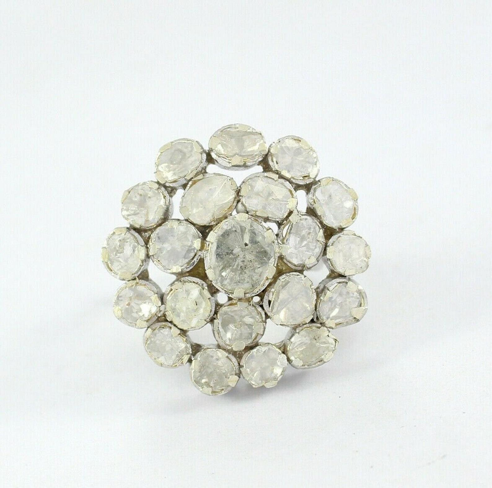 Art Deco Natural Rose Cut Polki Diamond Ring 925 Sterling Silver Handmade Vintage Ring. For Sale
