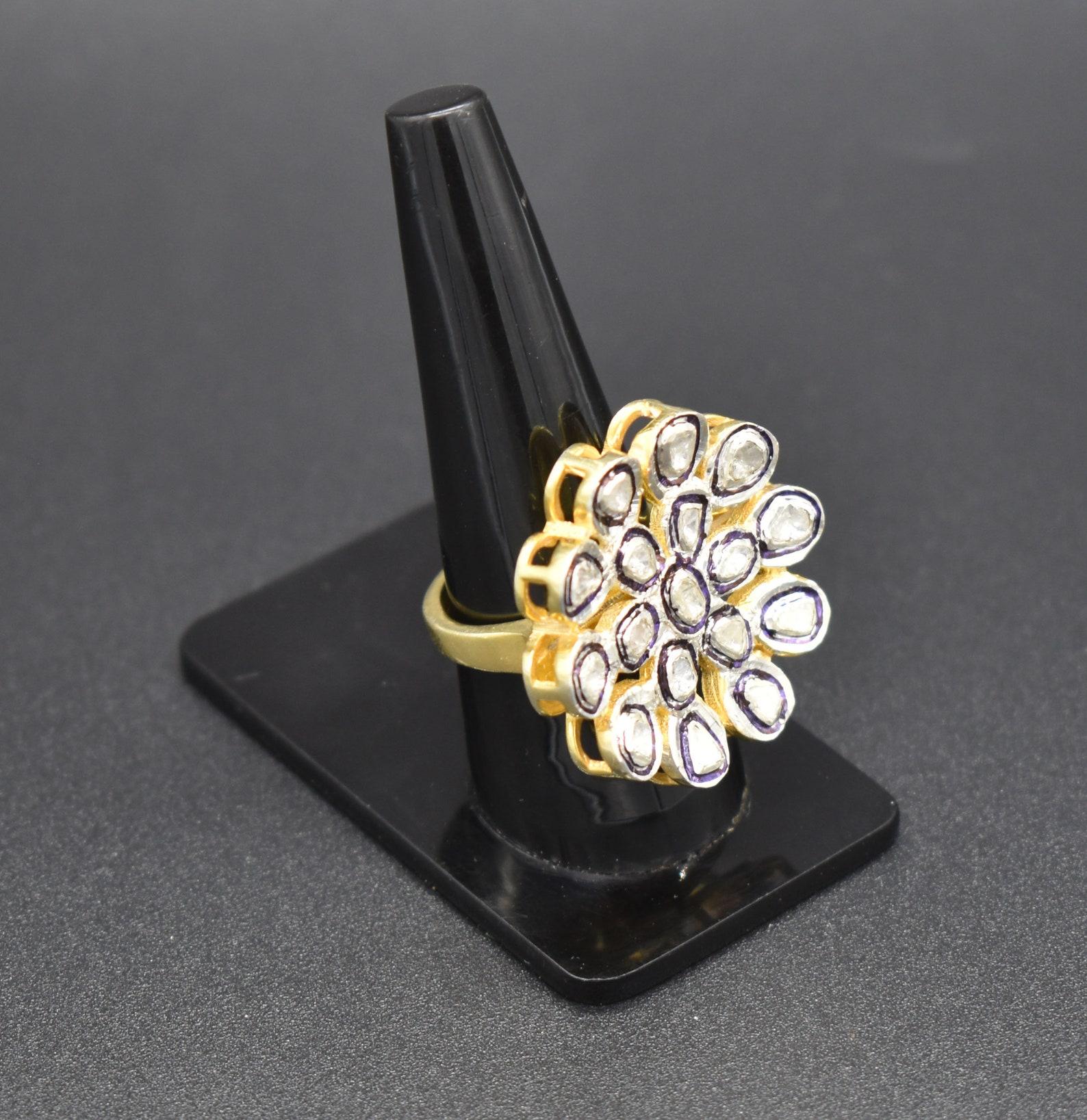 Natural Rose Cut Polki Diamond Ring 925 Sterling Silver Handmade Vintage Ring. In New Condition For Sale In Chicago, IL