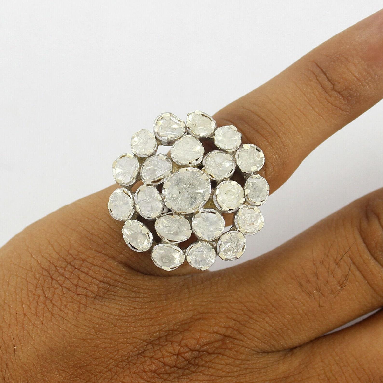 Women's Natural Rose Cut Polki Diamond Ring 925 Sterling Silver Handmade Vintage Ring. For Sale