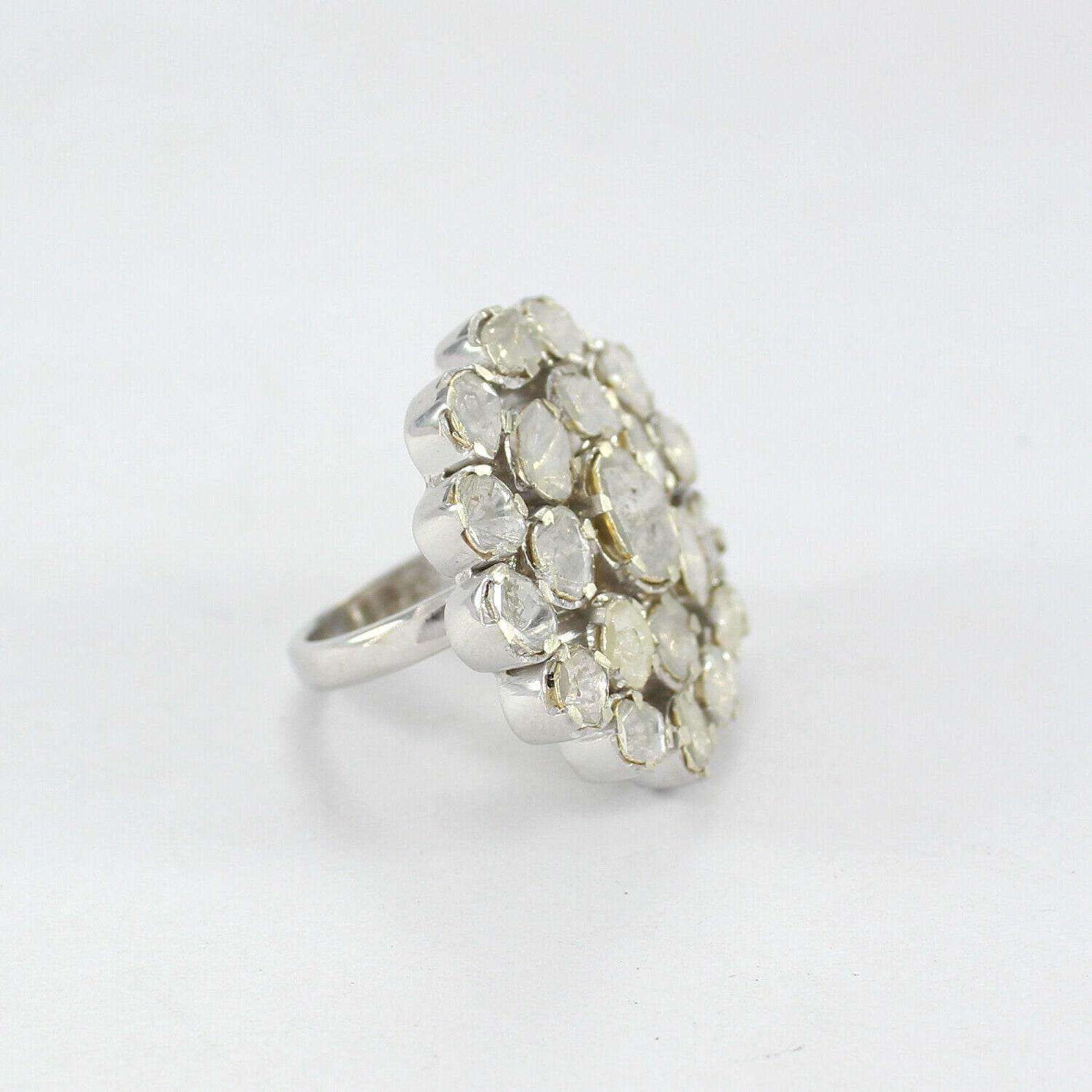 Natural Rose Cut Polki Diamond Ring 925 Sterling Silver Handmade Vintage Ring. For Sale 2