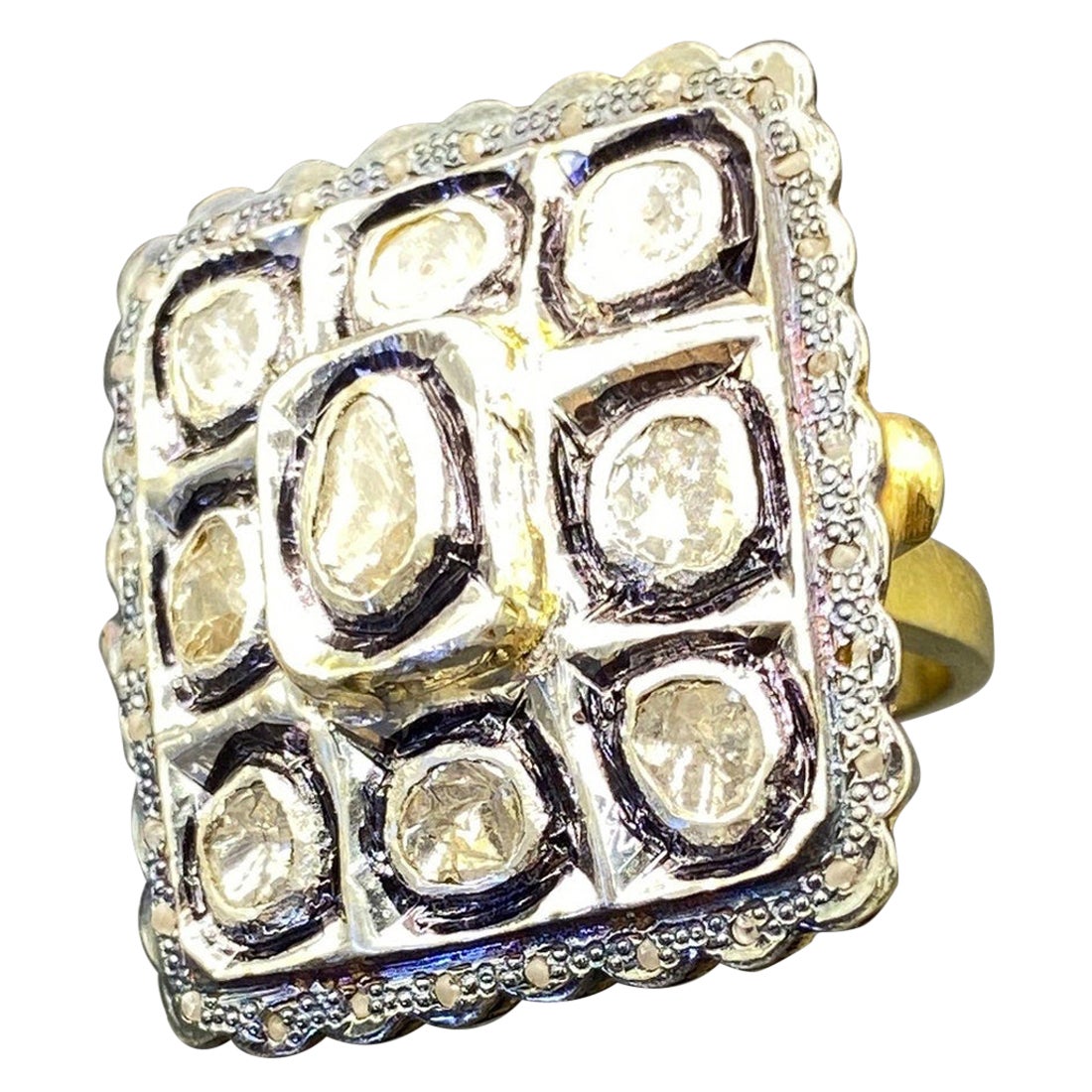 Natural Rose Cut Polki Diamond Ring 925 Sterling Silver Handmade Vintage Ring.