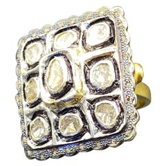 Bague vintage faite à la main en argent sterling 925 avec diamant Polki de taille naturelle rose.