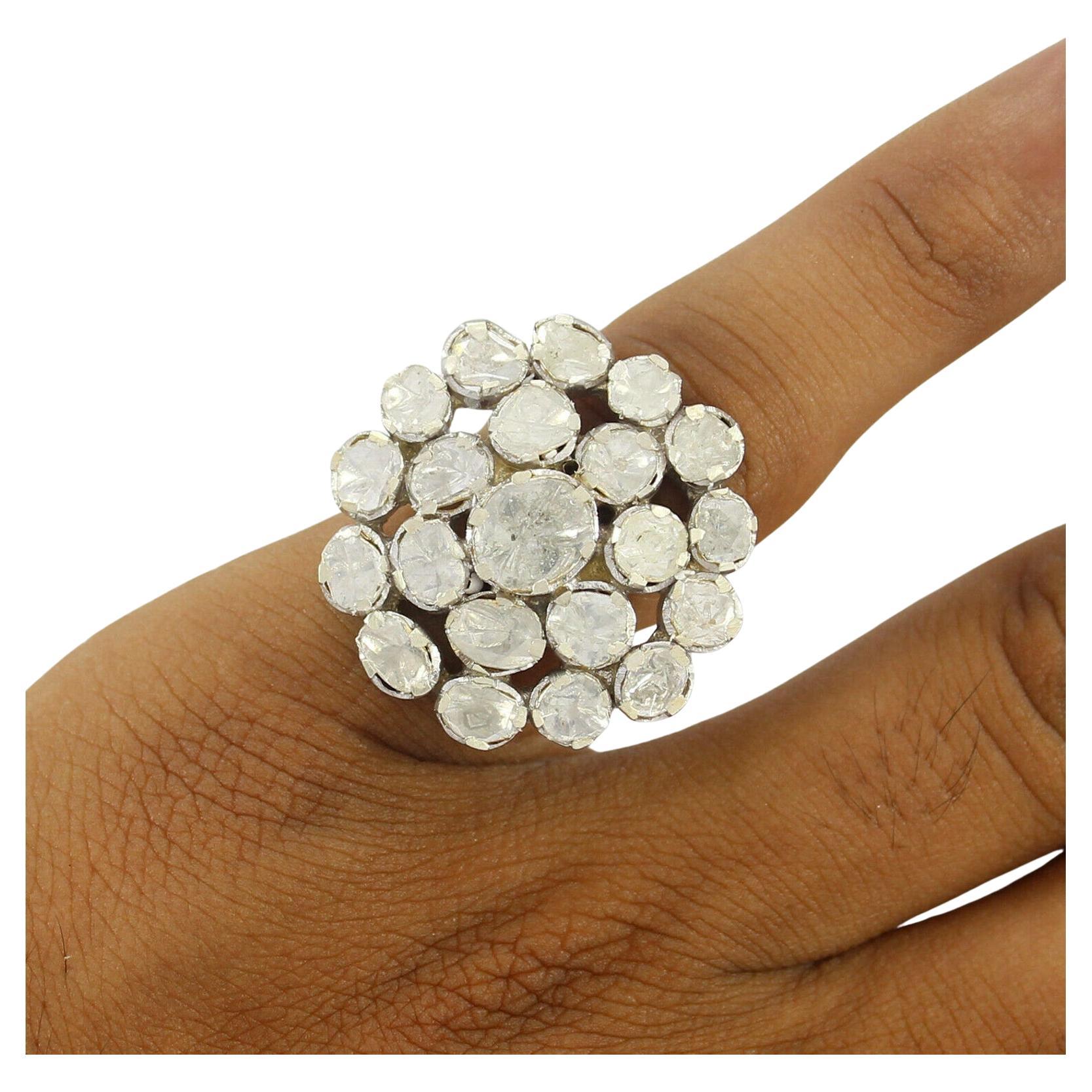 Natural Rose Cut Polki Diamond Ring 925 Sterling Silver Handmade Vintage Ring.