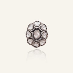 Natural Rose Cut Polki Diamond sterling Silver Handmade Victorian Ring.