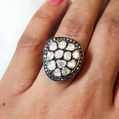 Natural Rose Cut Polki Diamond sterling Silver Handmade Vintage Ring.