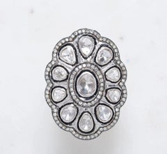 Natural Rose Cut Polki Diamond sterling Silver Handmade Vintage Ring.