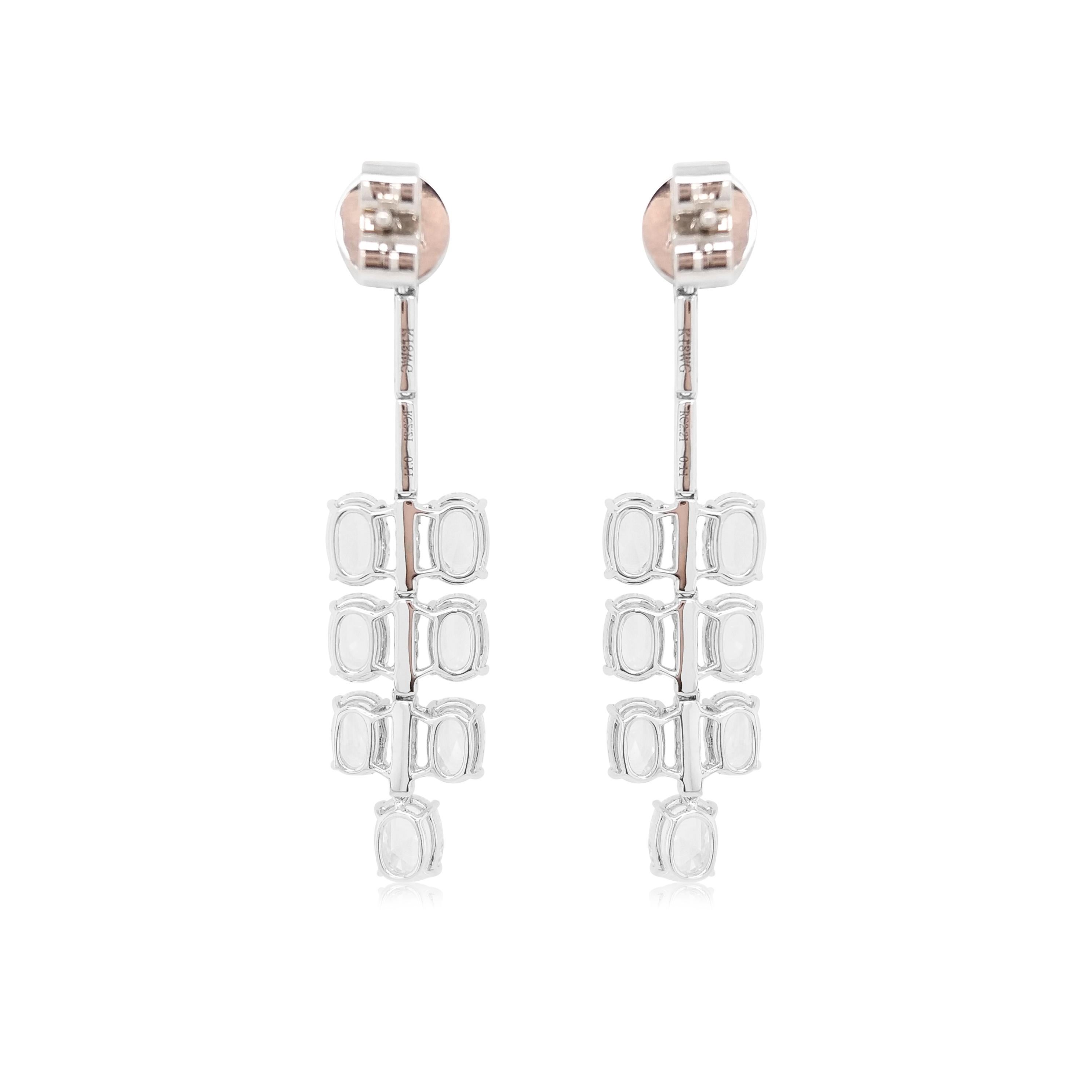 Contemporary Natural Rose Cut White Diamond 18K White Gold Dangle Earrings For Sale
