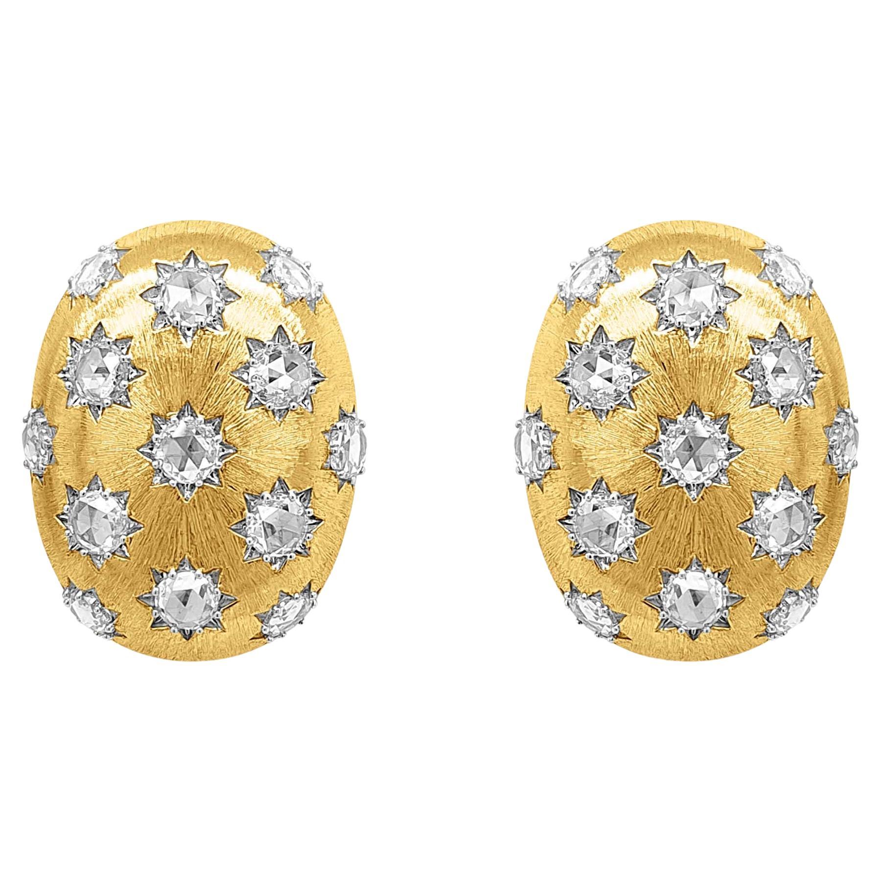 Natural Rose Cut White diamond and Gold Stud Earrings For Sale