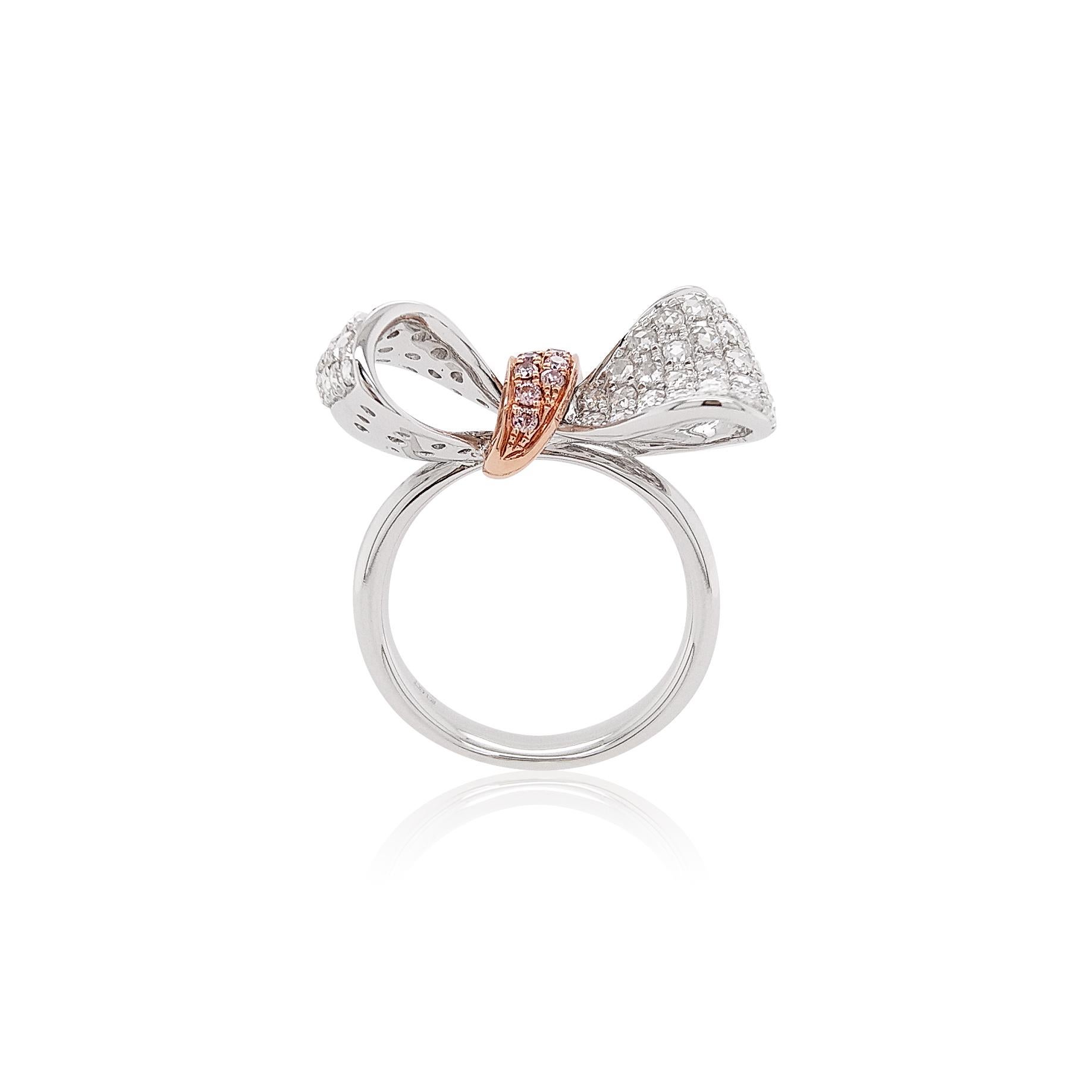 Contemporary Natural Rose-Cut White Diamond and Pink Diamond Ring in 18K White and Pink Gold