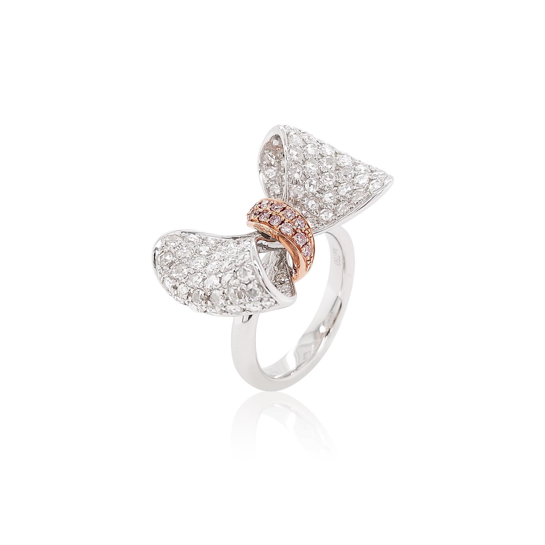 Rose Cut Natural Rose-Cut White Diamond and Pink Diamond Ring in 18K White and Pink Gold